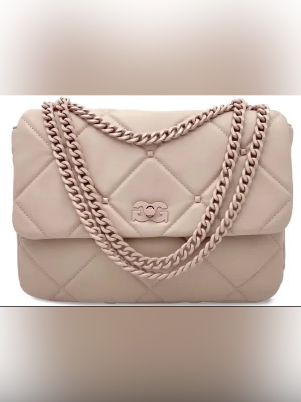 NWT! Gilda Paris Quilted Diamond Stitch Large Cream Beige Shoulder Bag